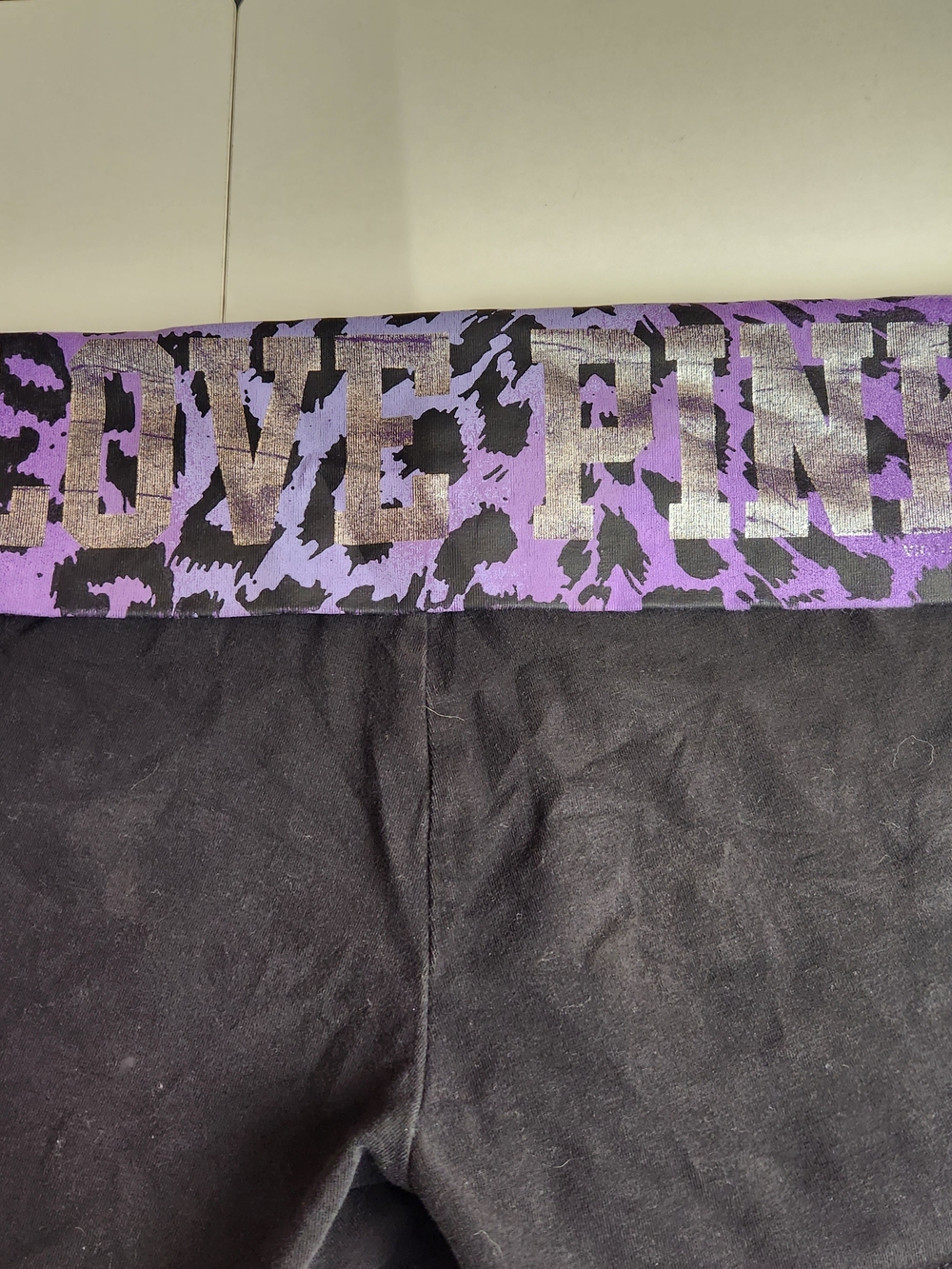 PINK Victoria's Secret Fold-Over Waist Black Shorts with Purple Leopard Print - Picture 5 of 10